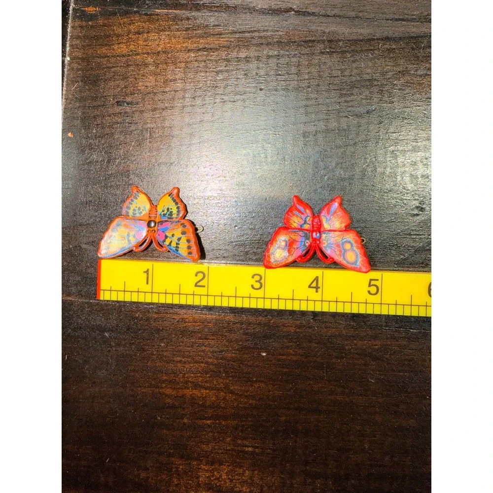Vintage Butterfly Hair Clips Set‎ of 2 Orange Red Kids Plastic Barrettes